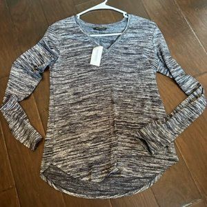 NEW BANANA REPUBLIC Navy Lightweight Knit V-Neck Marled heathered tee small